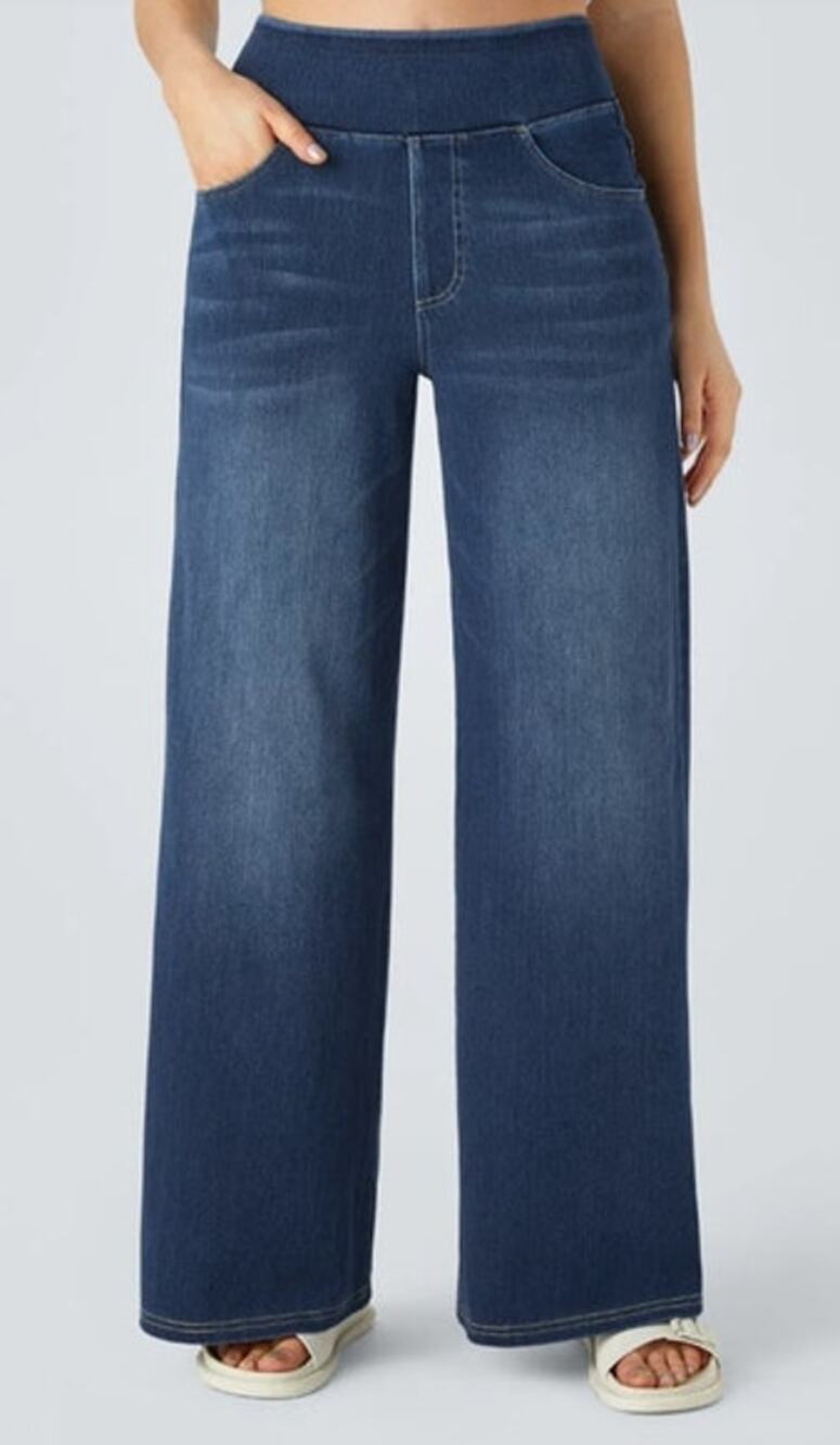 Halara Flex™ High Waisted Pockets Baggy Wide Leg Washed Casual Jeans NWT XS